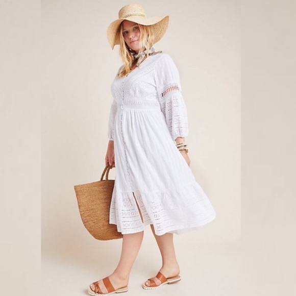 Anthropologie Dresses & Skirts - ANTHROPOLOGIE Ebba Eyelet Midi Dress 10 White New